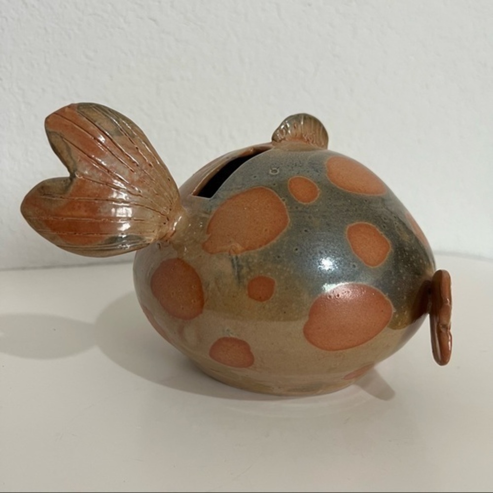 Artisan Fish Bank B Van Soi Handmade Clay  One of a Kind